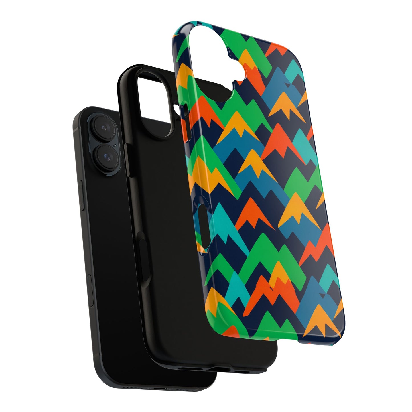 vibrant mountain design protective phone case with colourful abstract pattern for stylish protection compatible with iphone 13, 14, 15 & 16 – all models including pro, pro max & plus