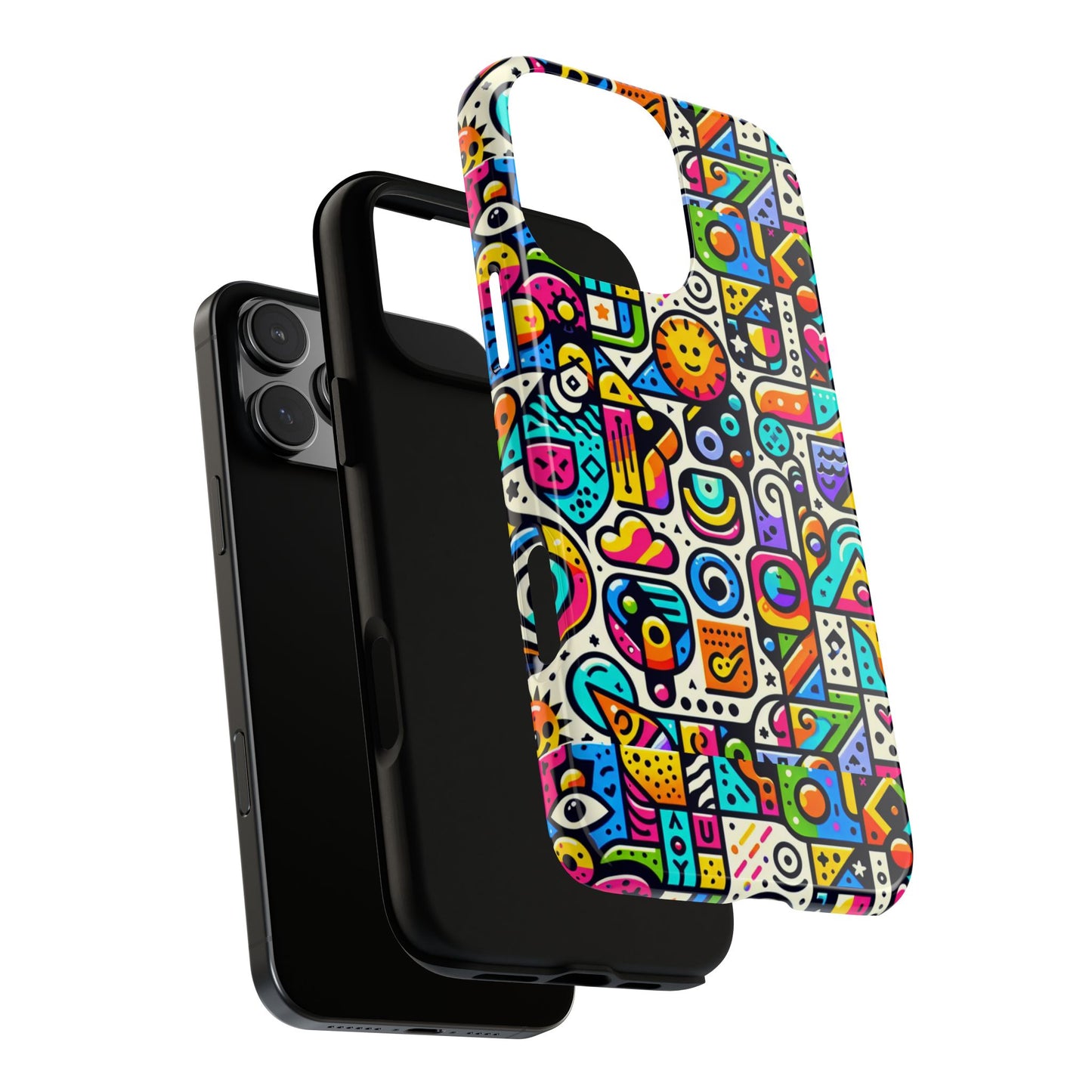 pattern image 9 vibrant shockproof phone case for anime and comic fans with bold geometric design, durable finish, and impact protection compatibility with iphone 13, 14, 15 & 16 – all models including pro, pro max & plus