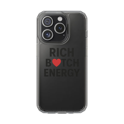 Rich Bitch Energy Clear Phone Case for Confident Individuals - Stylish Protection with Shock-Absorbing Materials and Scratch-Resistant Design for Everyday Use