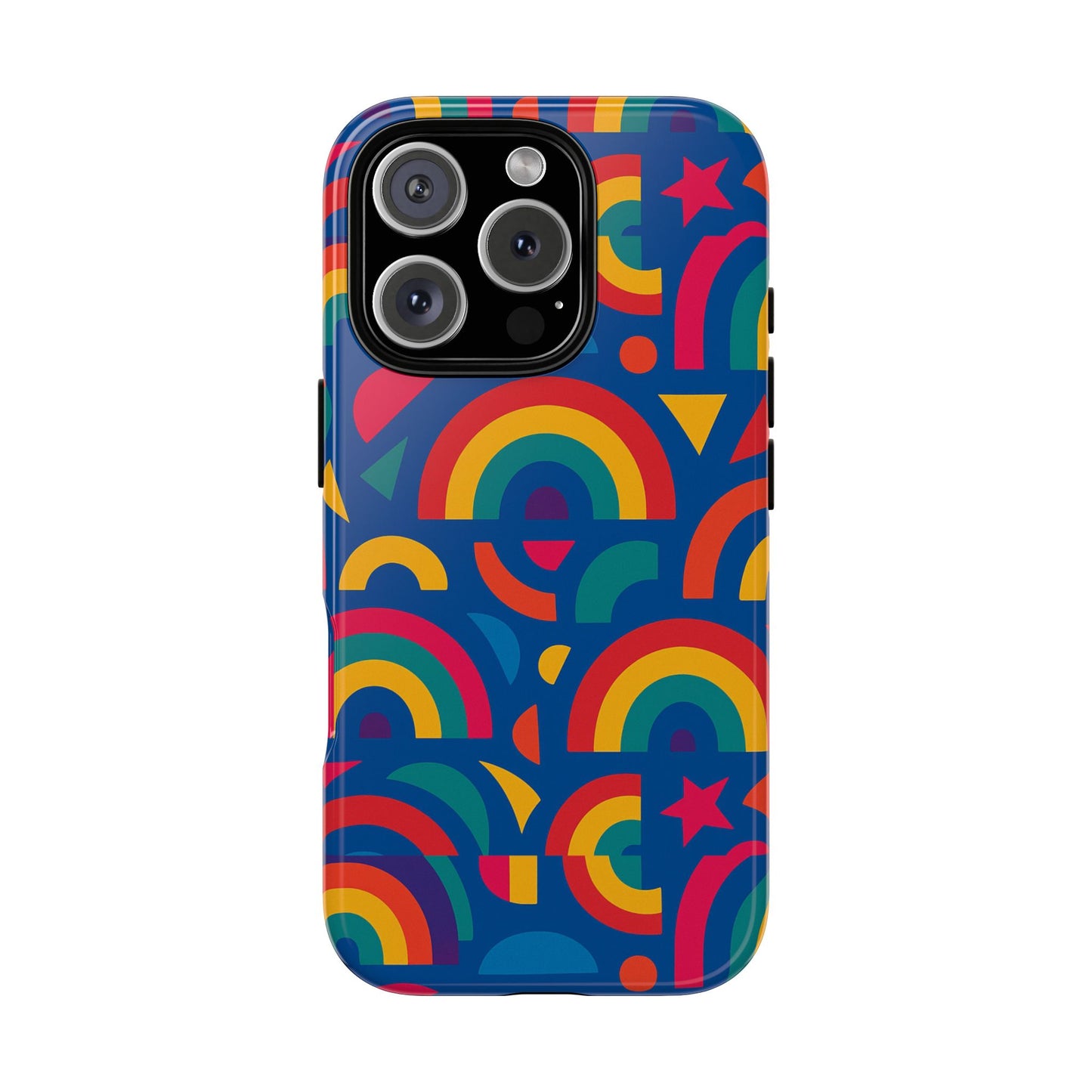 vibrant 3d geometric phone case in multicolour design for stylish protection compatible with iphone 13, 14, 15 & 16 – all models including pro, pro max & plus