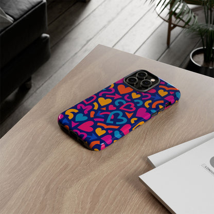 Vibrant Multicolour Heart Pattern Protective Phone Case with 3D Wrap Design for Stylish Smartphone Accessories Compatible with iPhone 13, 14, 15 & 16 – all models including Pro, Pro Max & Plus
