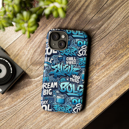 Protective Phone Case with 3D Blue Graffiti Design for Stylish Device Protection and Unique Expression Compatible with iPhone 13, 14, 15 & 16 – all models including Pro, Pro Max & Plus