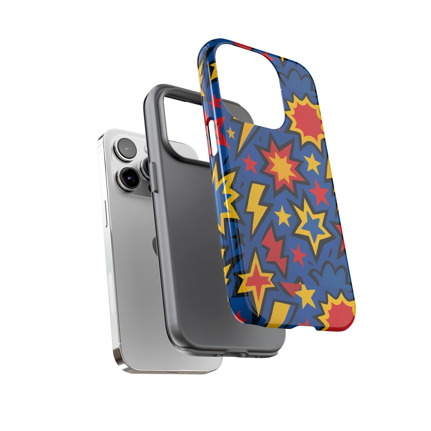 vibrant 3d superhero design protective phone case for fun retro style and unique expression compatible with iphone 13, 14, 15 & 16 – all models including pro, pro max & plus