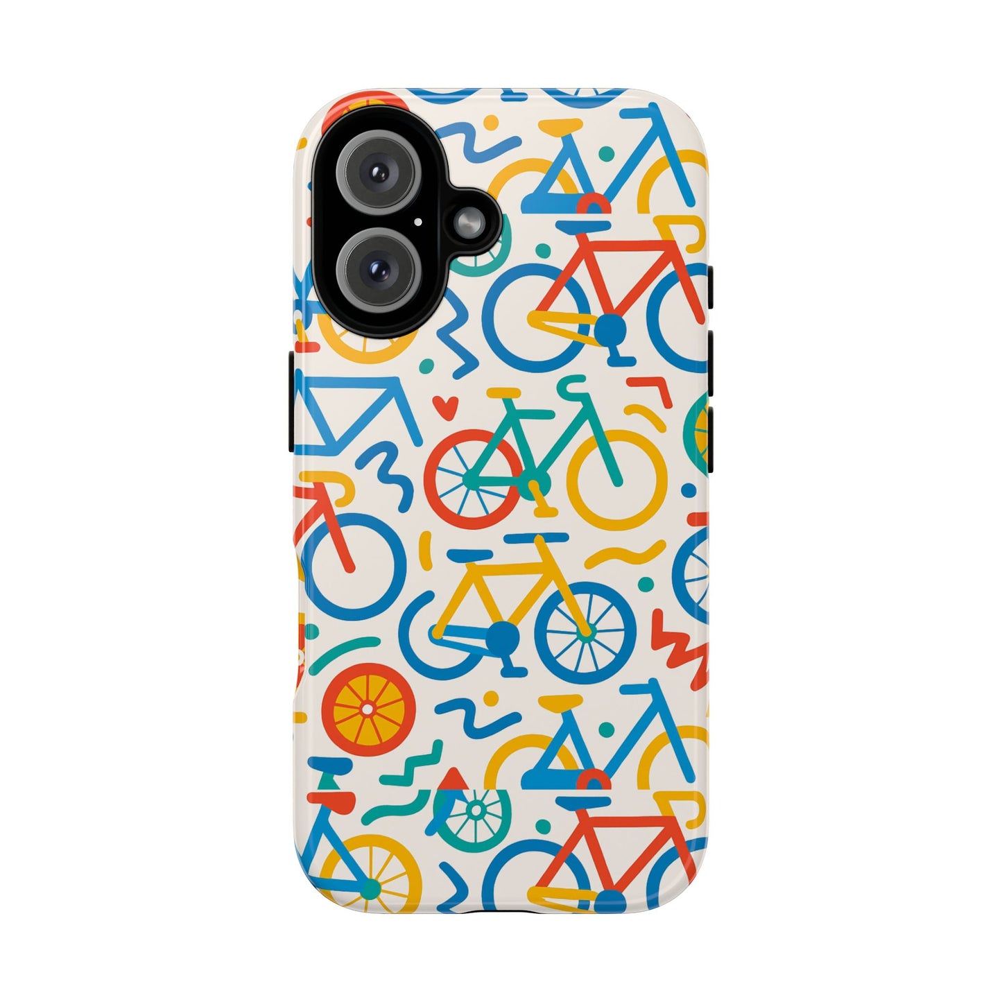 vibrant 3d bicycle print protective phone case – colourful unisex accessory for style and fun – compatible with iphone 13, 14, 15 & 16 – all models including pro, pro max & plus