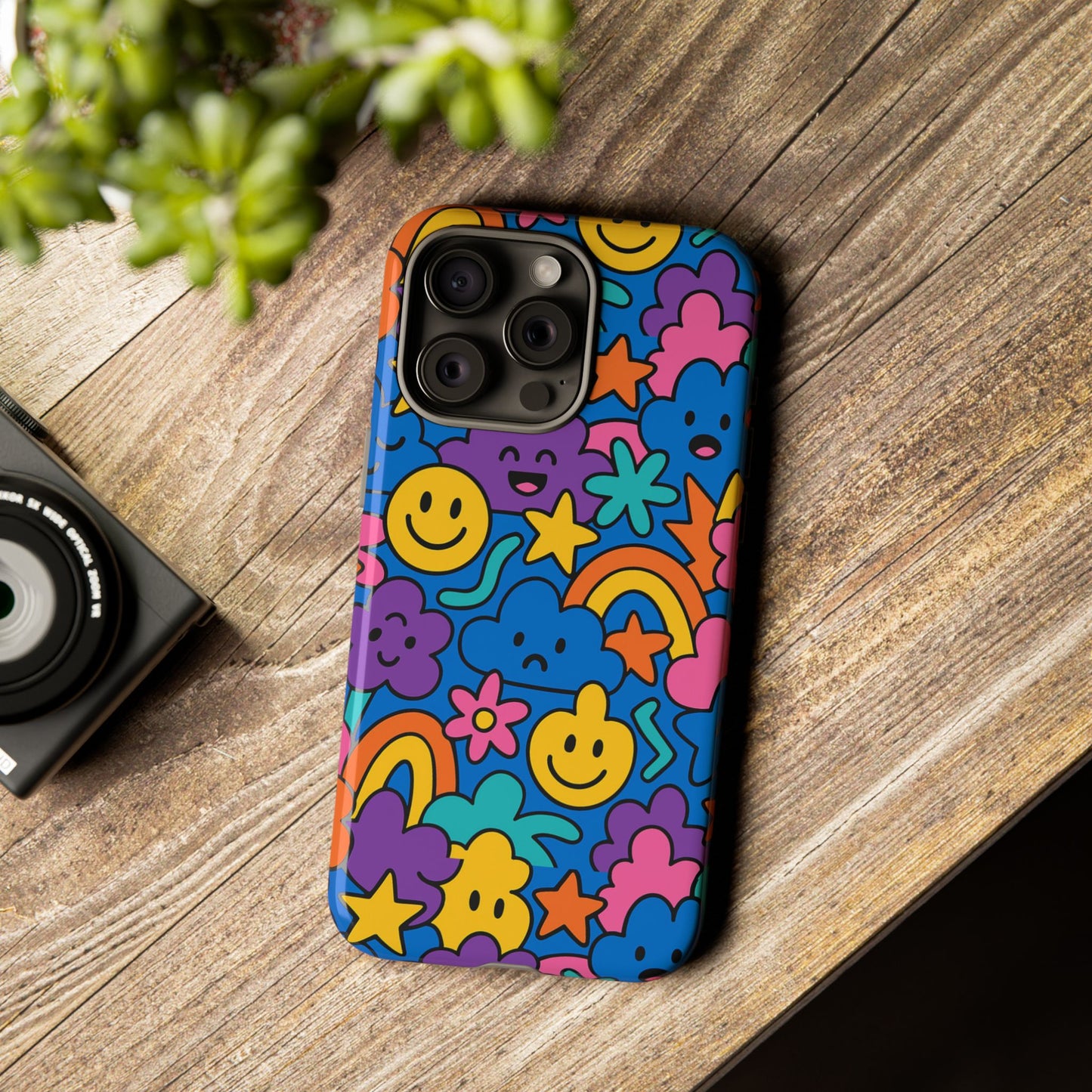 vibrant cartoon protective phone case with playful multicolour design – unisex fashion accessory – compatible with iphone 13, 14, 15 & 16 – all models including pro, pro max & plus