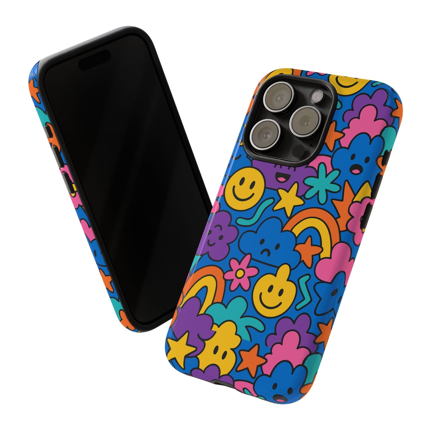 vibrant cartoon protective phone case with playful multicolour design – unisex fashion accessory – compatible with iphone 13, 14, 15 & 16 – all models including pro, pro max & plus