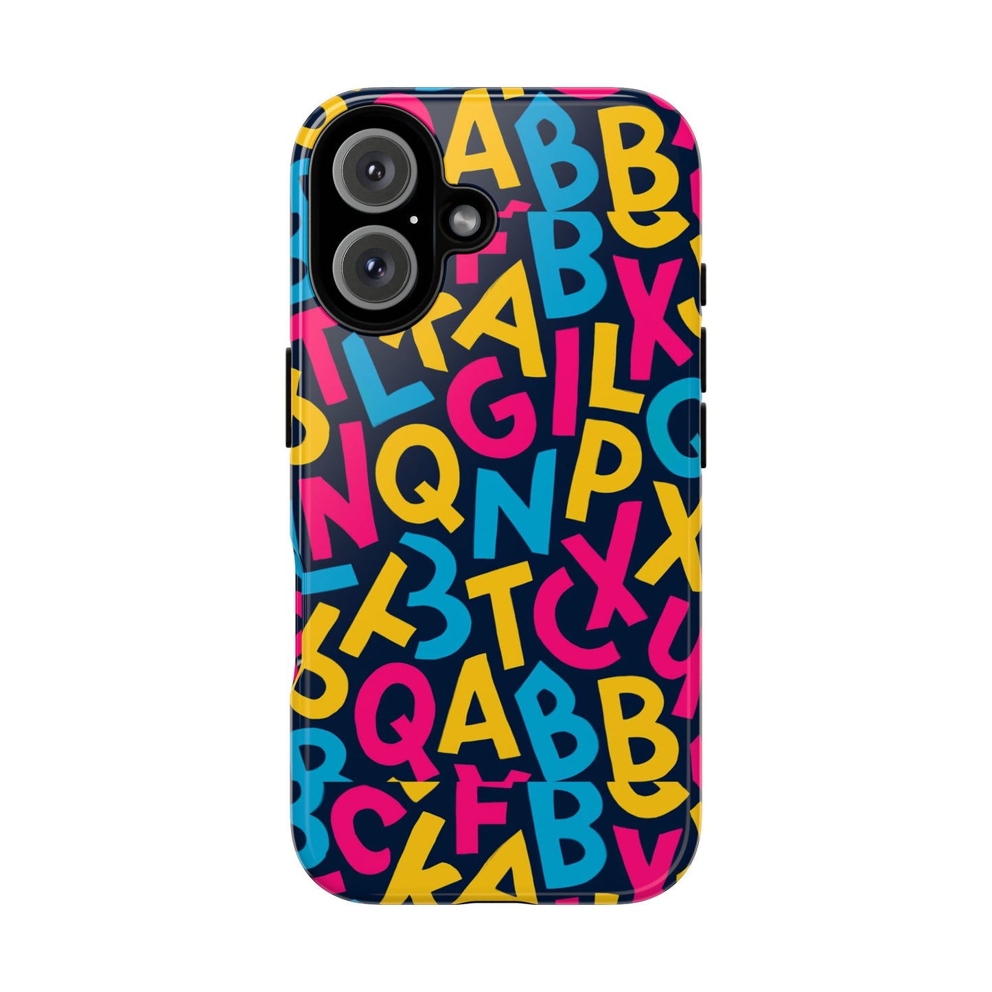 multicolour 3d wrap phone case with playful alphabet design – stylish protection for smartphones compatible with iphone 13, 14, 15 & 16 – all models including pro, pro max & plus