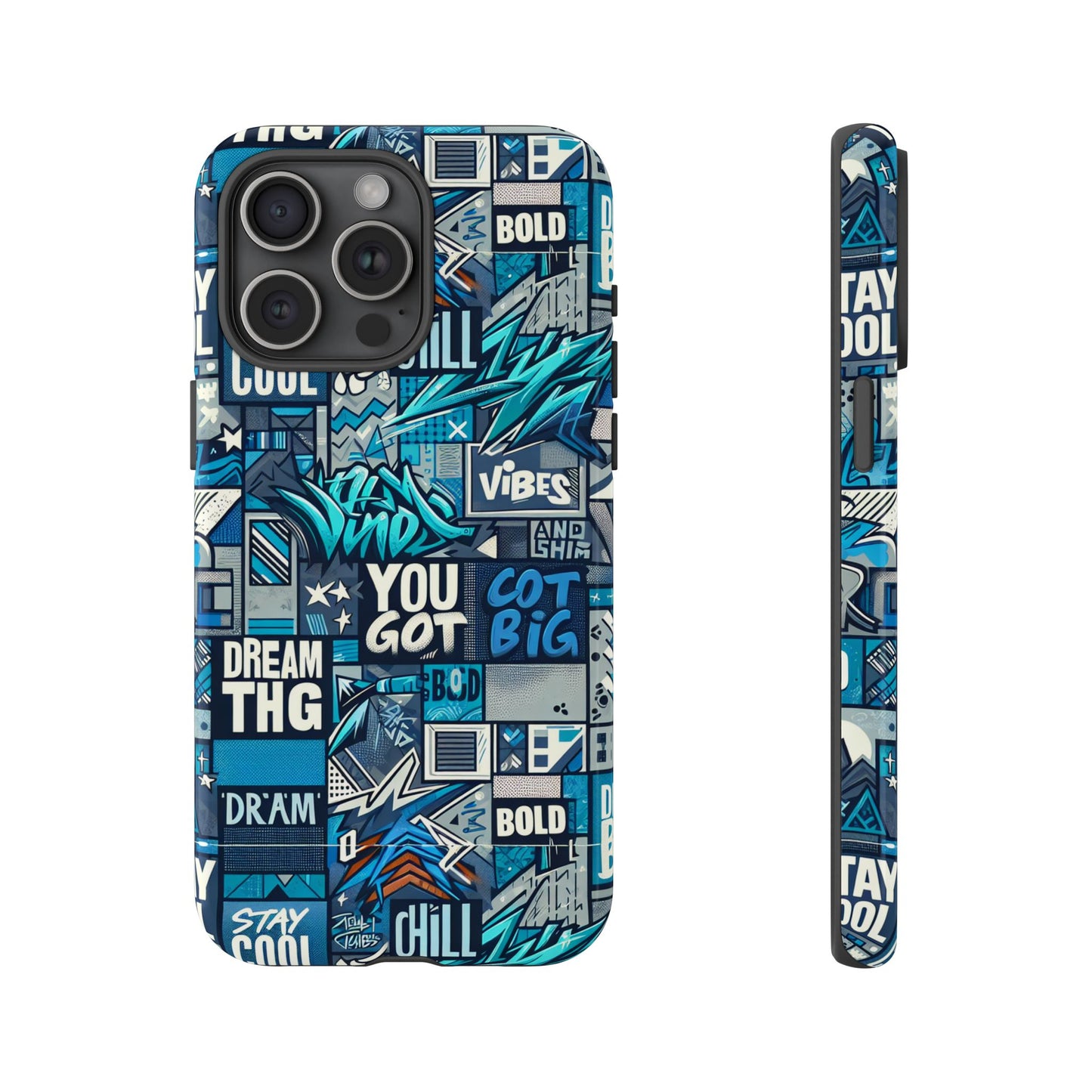 vibrant 3d wrap protective phone case in blue with playful graphic design for stylish protection – compatible with iphone 13, 14, 15 & 16 – all models including pro, pro max & plus