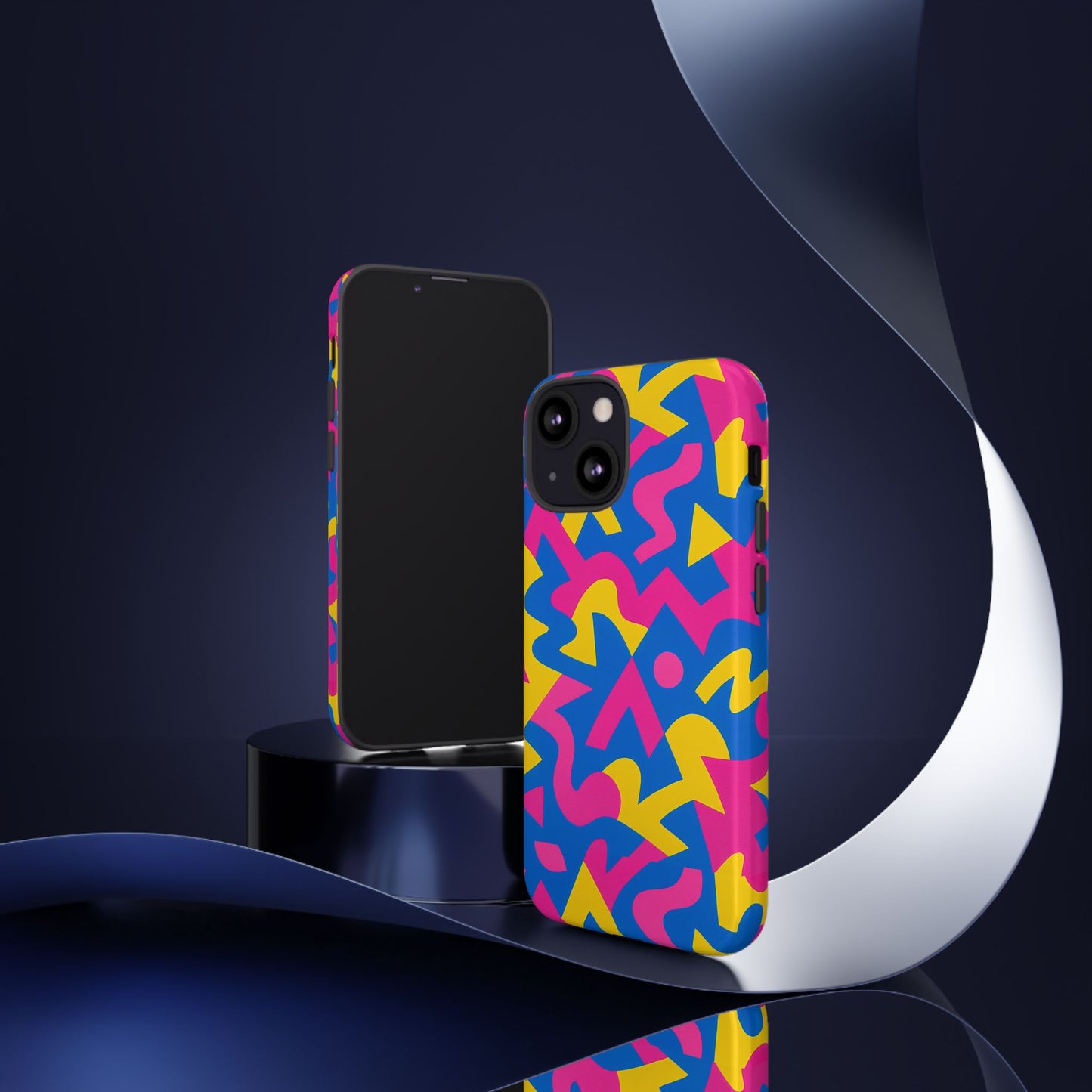vibrant y2k geometric protective phone case with 3d wrap design for unique style compatible with iphone 13, 14, 15 & 16 – all models including pro, pro max & plus