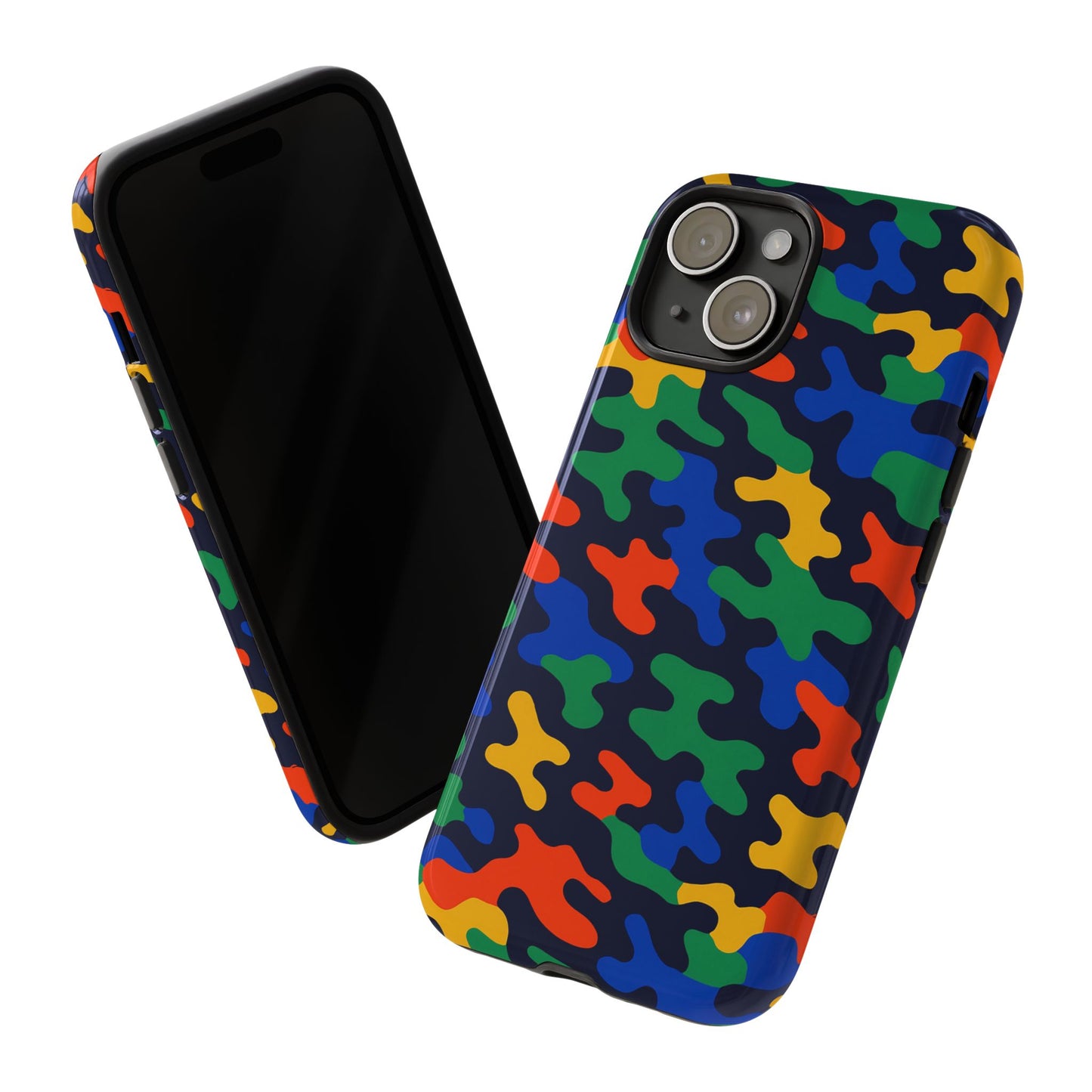 multicolour camouflage protective phone case with 3d wrap design for stylish smartphone protection compatible with iphone 13, 14, 15 & 16 – all models including pro, pro max & plus