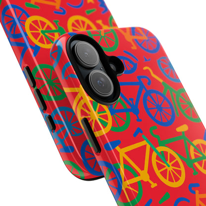 Vibrant 3D Bicycle Pattern Protective Phone Case in Colourful Retro Design for Stylish Protection Compatible with iPhone 13, 14, 15 & 16 – all models including Pro, Pro Max & Plus
