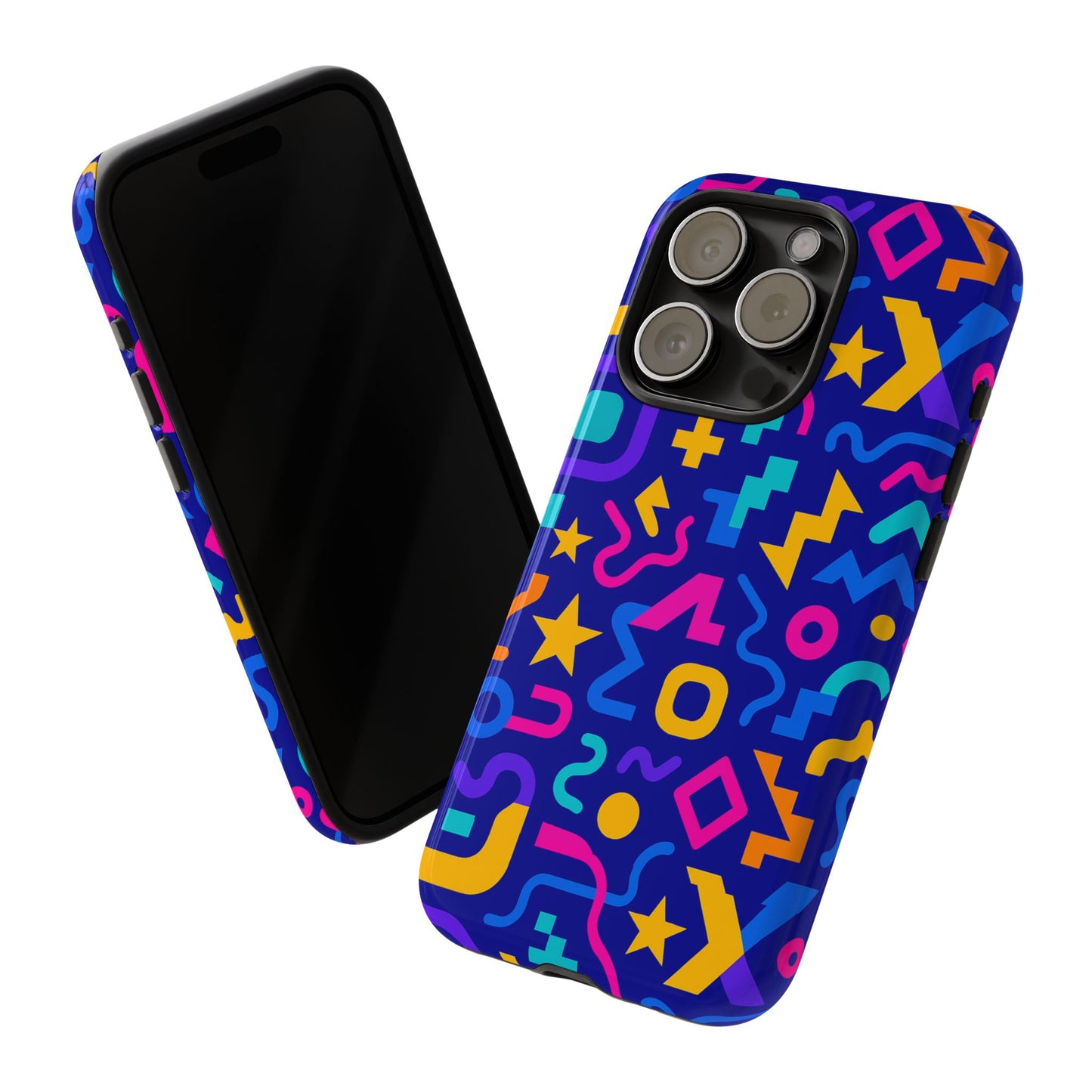 vibrant geometric protective phone case with 3d wrap design – playful accessory for self-expression compatible with iphone 13, 14, 15 & 16 – all models including pro, pro max & plus