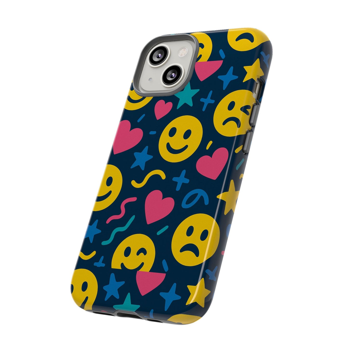 vibrant multicolour emoji phone case with 3d wrap design for playful protection compatible with iphone 13, 14, 15 & 16 – all models including pro, pro max & plus
