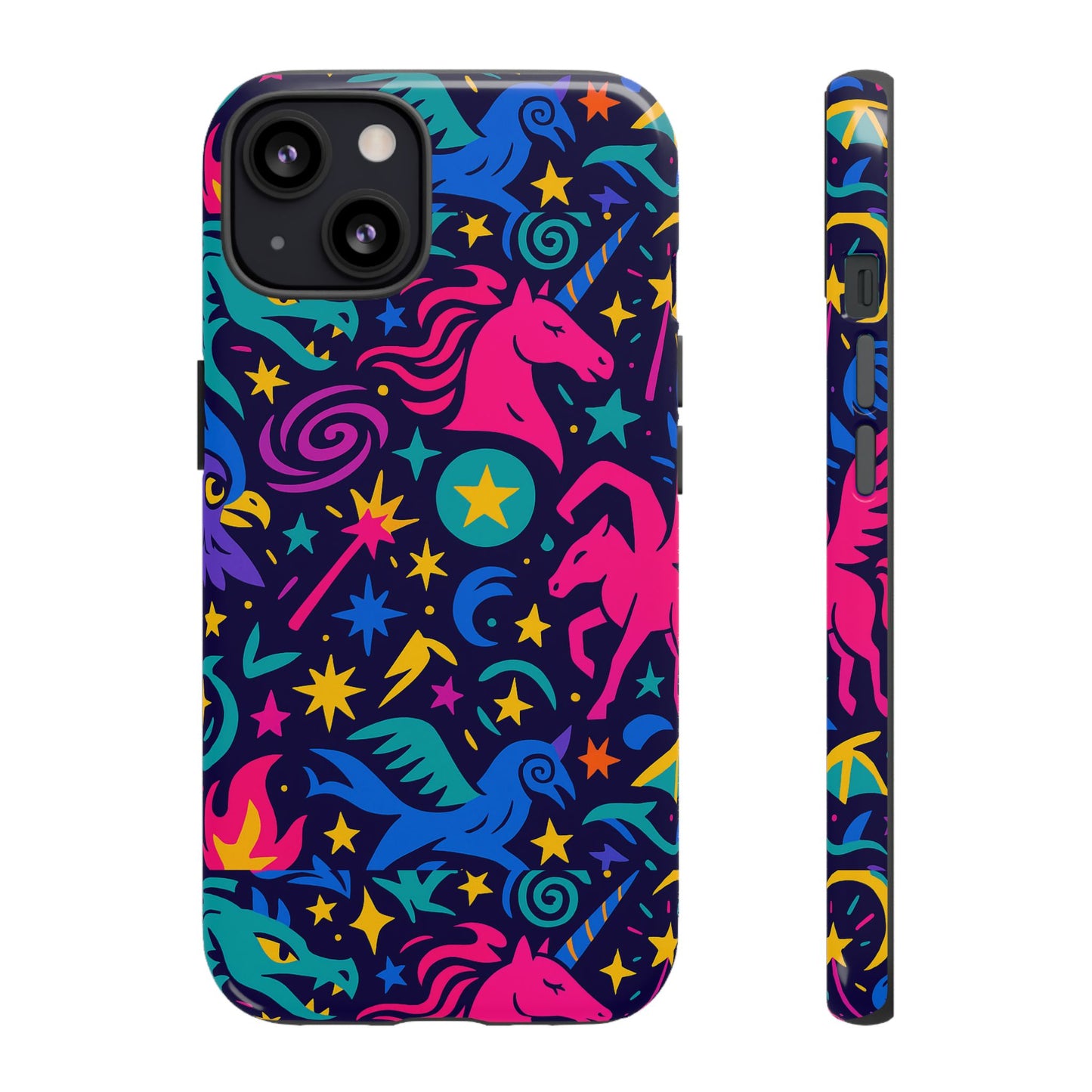 vibrant fantasy unicorns protective phone case – colourful 3d design for stylish protection – compatible with iphone 13, 14, 15 & 16 – all models including pro, pro max & plus