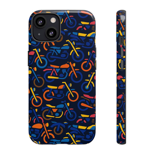 Colourful 3D Motorcycle Print Protective Phone Case for Creative Individuals – Stylish Protection Compatible with iPhone 13, 14, 15 & 16 – All Models Including Pro, Pro Max & Plus