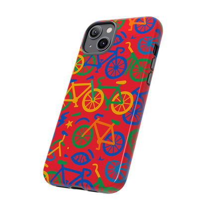 Vibrant 3D Bicycle Pattern Protective Phone Case in Colourful Retro Design for Stylish Protection Compatible with iPhone 13, 14, 15 & 16 – all models including Pro, Pro Max & Plus
