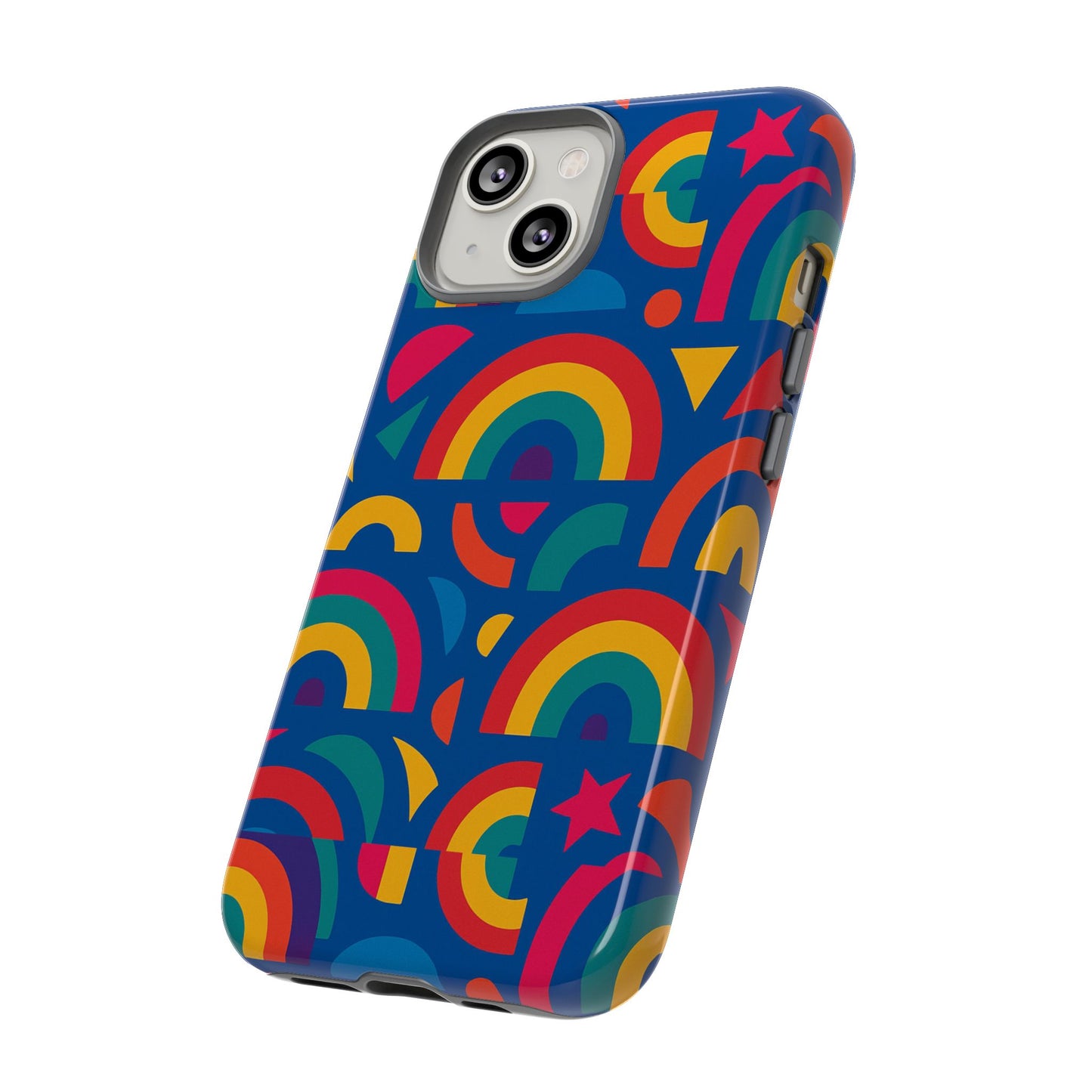 vibrant 3d geometric phone case in multicolour design for stylish protection compatible with iphone 13, 14, 15 & 16 – all models including pro, pro max & plus