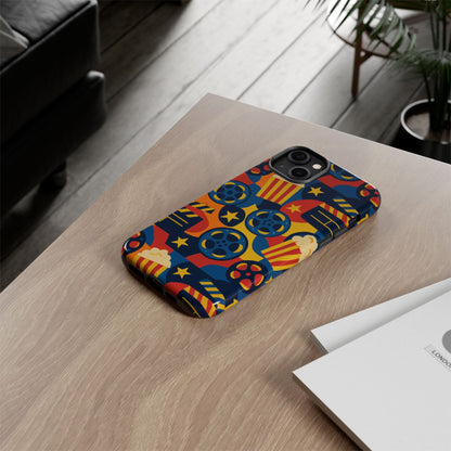 Vibrant Movie-Themed Protective Phone Case with Colourful Film Reel and Popcorn Design for Stylish Protection Compatible with iPhone 13, 14, 15 & 16 – All Models Including Pro, Pro Max & Plus