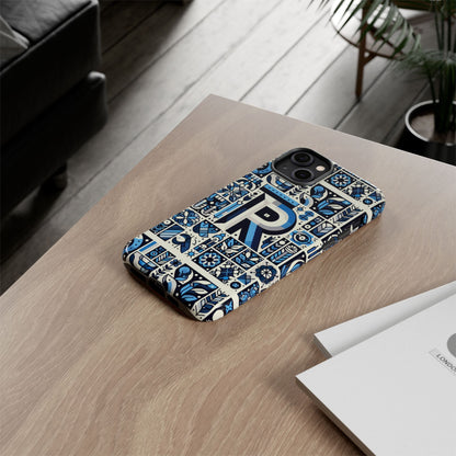 Blue Alphabet R Phone Case with 3D Wrap and Shock Absorption for Kids and Teenagers