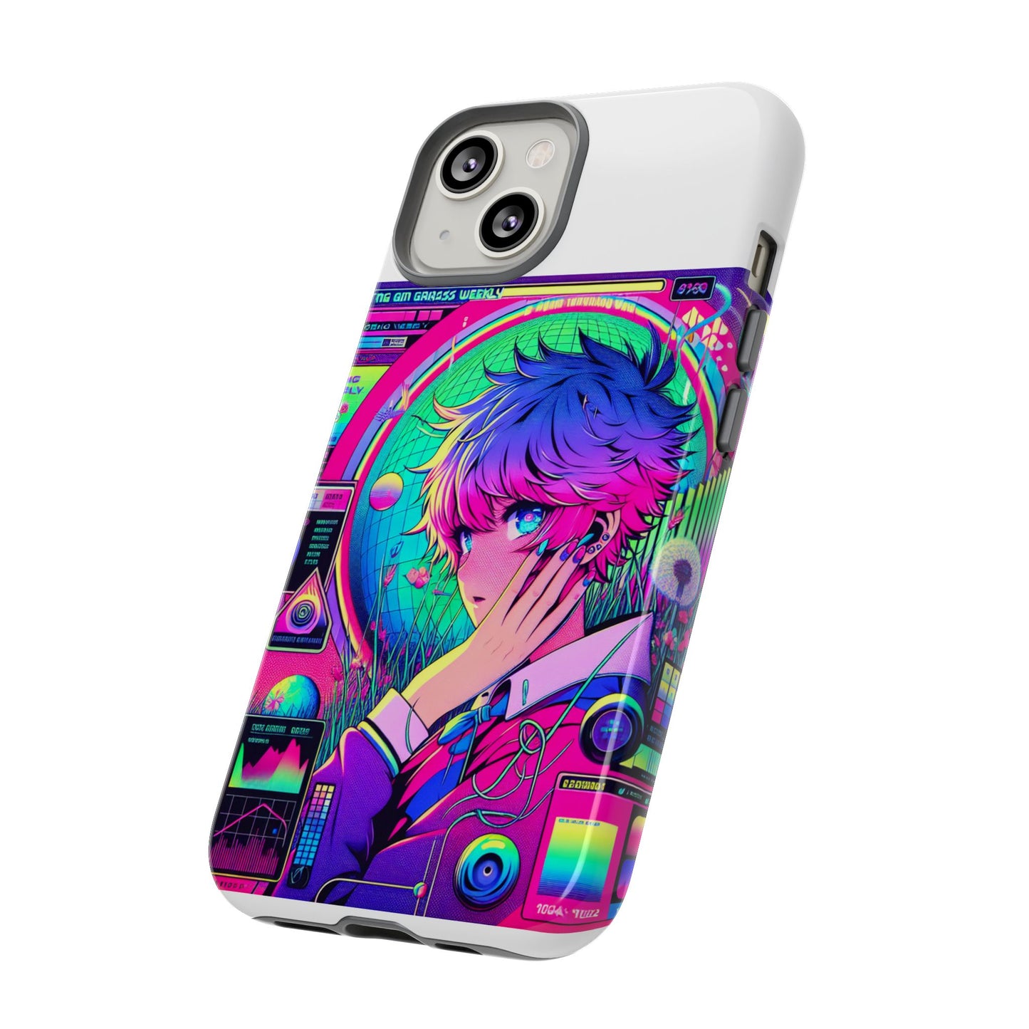 touching grass weekly vibrant protective phone case for smartphones, retro anime design, shock absorbent tpu, uv protected, unique gift for tech enthusiasts