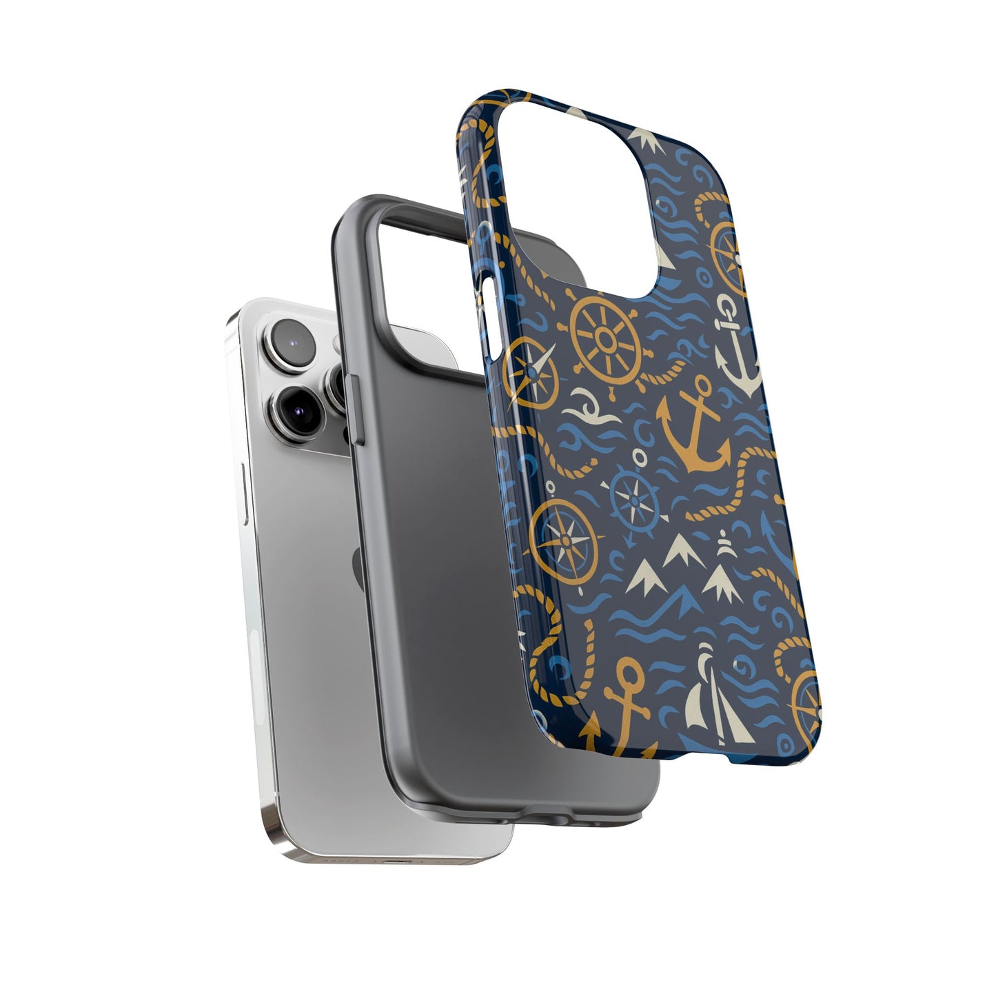 vibrant nautical blue phone case with 3d anchor design for stylish protection compatible with iphone 13, 14, 15 & 16 – all models including pro, pro max & plus