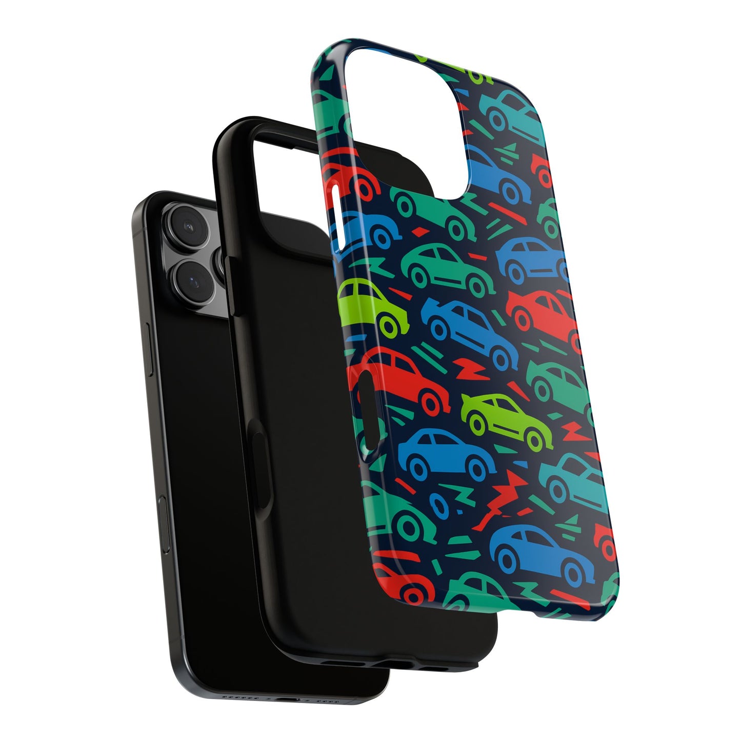 vibrant retro automotive design protective phone case for kids and adults – colourful 3d wrap style – stylish protection compatible with iphone 13, 14, 15 & 16 – all models including pro, pro max & plus