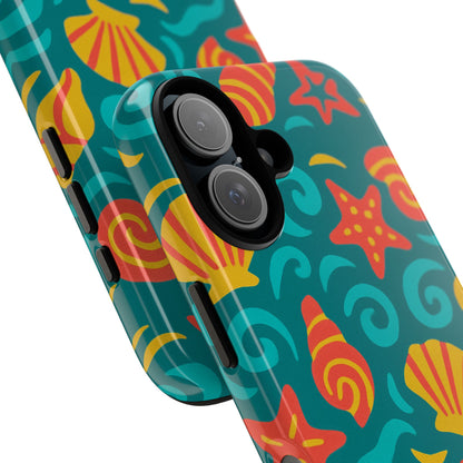 Vibrant Coastal Shell Pattern Protective Phone Case for Stylish Self-Expression Compatible with iPhone 13, 14, 15 & 16 – all models including Pro, Pro Max & Plus