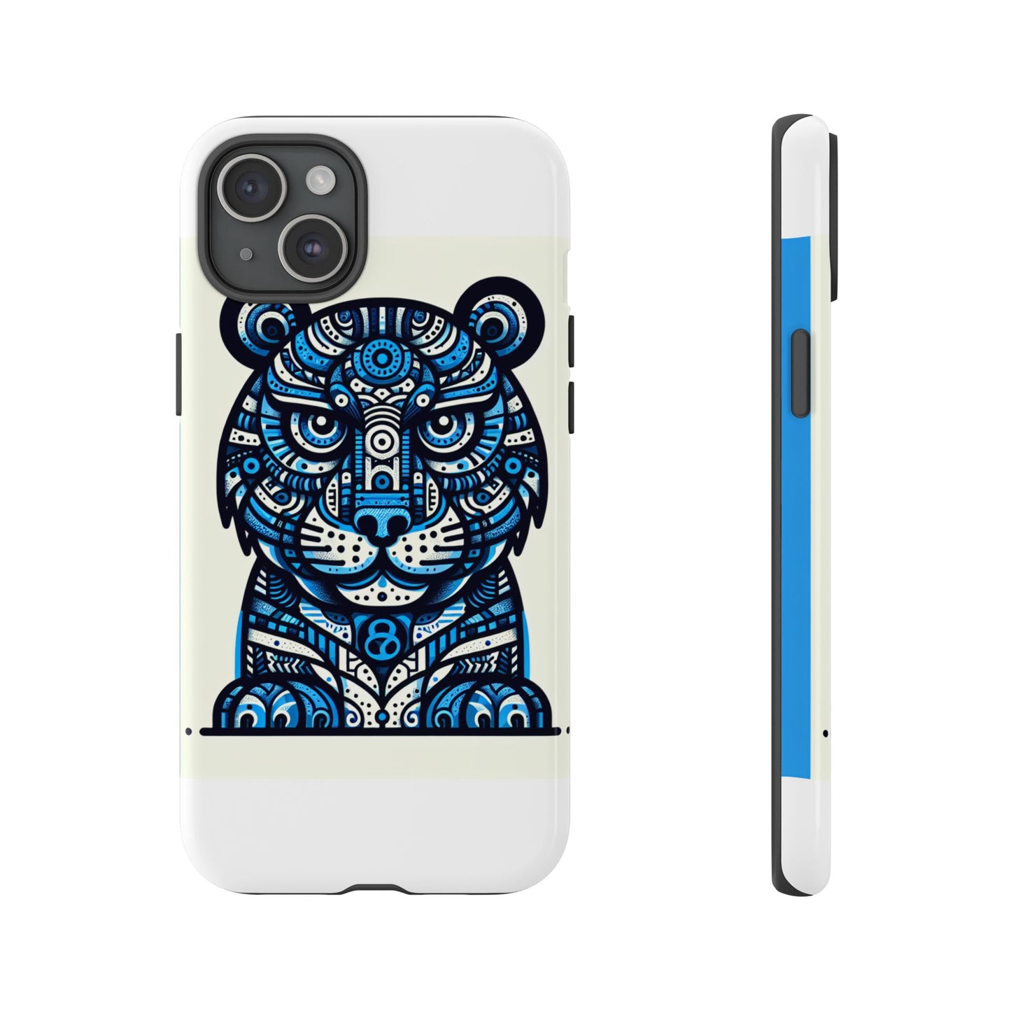 vibrant blue geometric tiger design phone case – stylish protection accessory for self-expression compatible with iphone 13, 14, 15 & 16 – all models including pro, pro max & plus