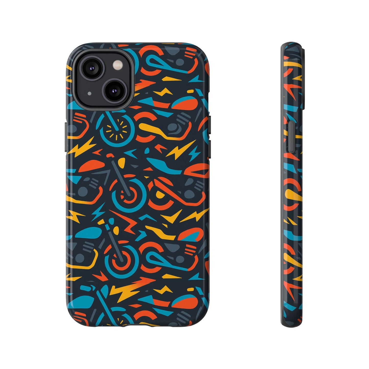 multicolour 3d wrap phone case with fun motorcycle design, stylish protective accessory for men and women, compatible with iphone 13, 14, 15 & 16 – all models including pro, pro max & plus