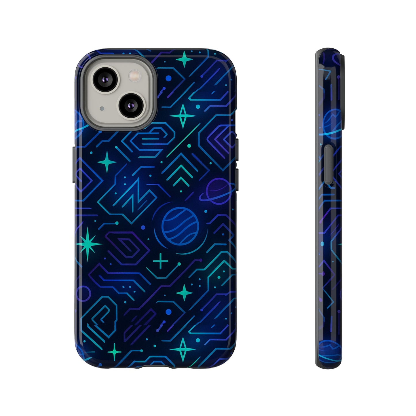 vibrant space design protective phone case in blue and green 3d wrap for stylish protection compatible with iphone 13, 14, 15 & 16 – all models including pro, pro max & plus