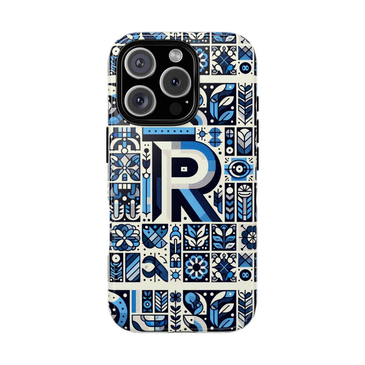 blue alphabet r phone case with 3d wrap and shock absorption for kids and teenagers