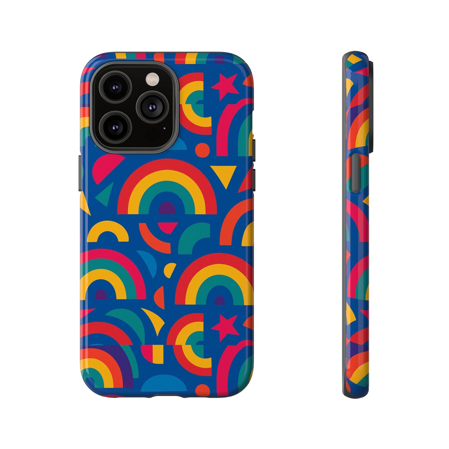 vibrant 3d geometric phone case in multicolour design for stylish protection compatible with iphone 13, 14, 15 & 16 – all models including pro, pro max & plus