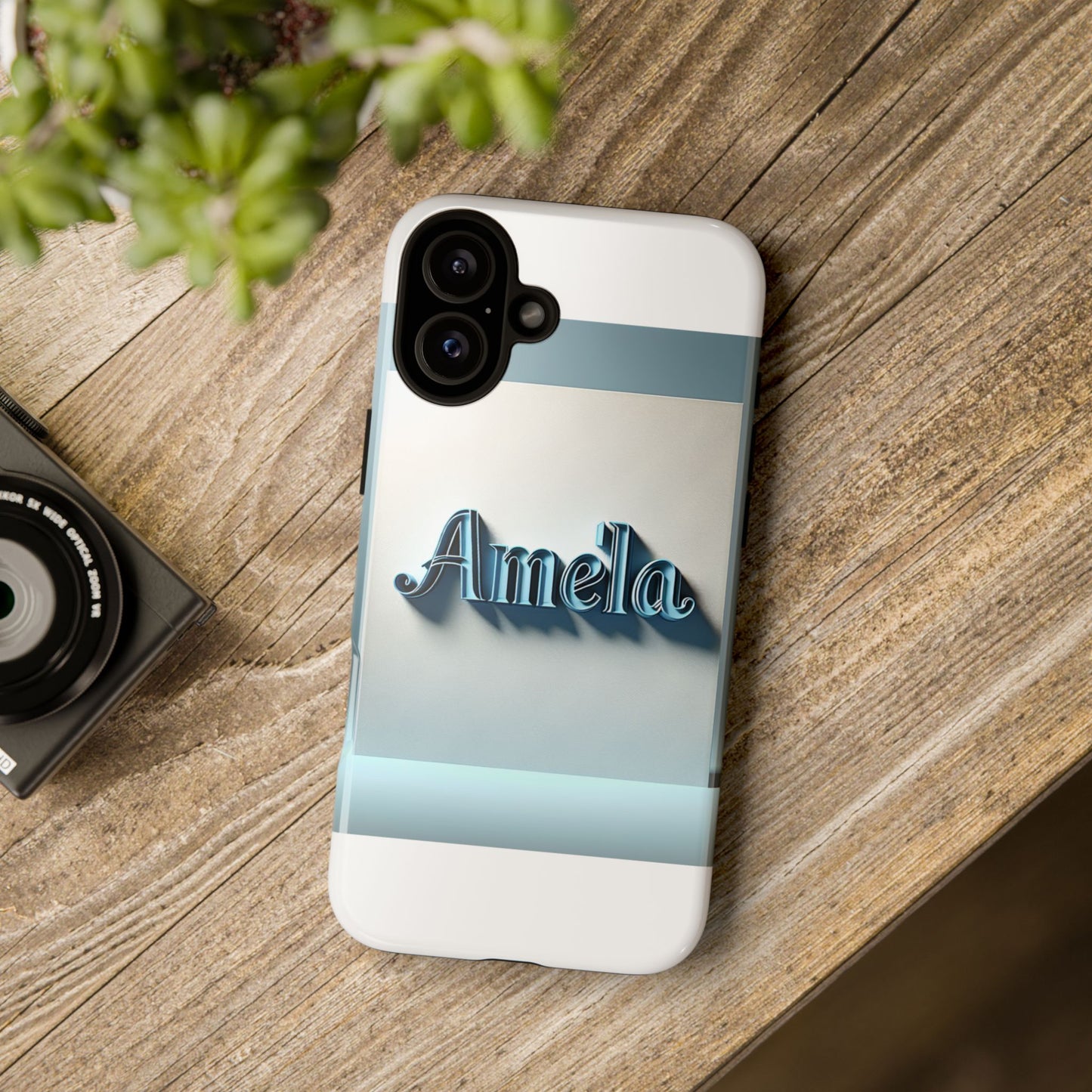 sleek 3d glossy phone case in blue with elegant name design fashion accessory for personal expression compatible with iphone 13, 14, 15 & 16 – all models including pro, pro max & plus