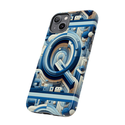 Blue Alphabet Q Phone Case for Android and iPhone Durable Shockproof Protective Cover with 3D Wrap Design