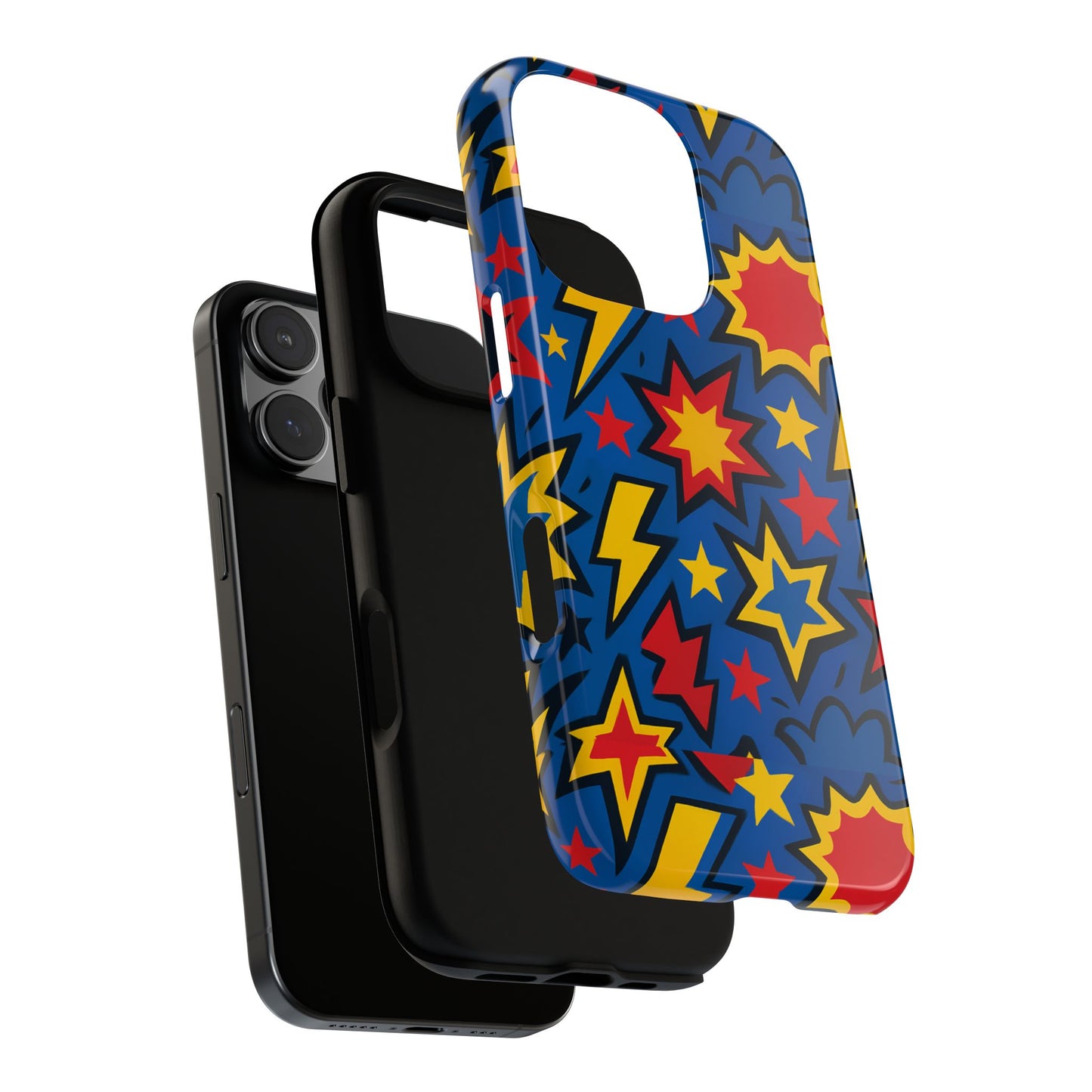 vibrant 3d superhero design protective phone case for fun retro style and unique expression compatible with iphone 13, 14, 15 & 16 – all models including pro, pro max & plus