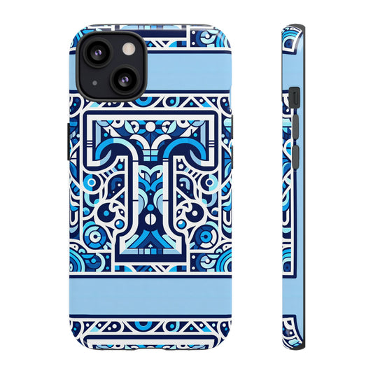 Blue Alphabet T Phone Case with 3D Wrap Shock Absorption and UV Protection for Kids and Teens
