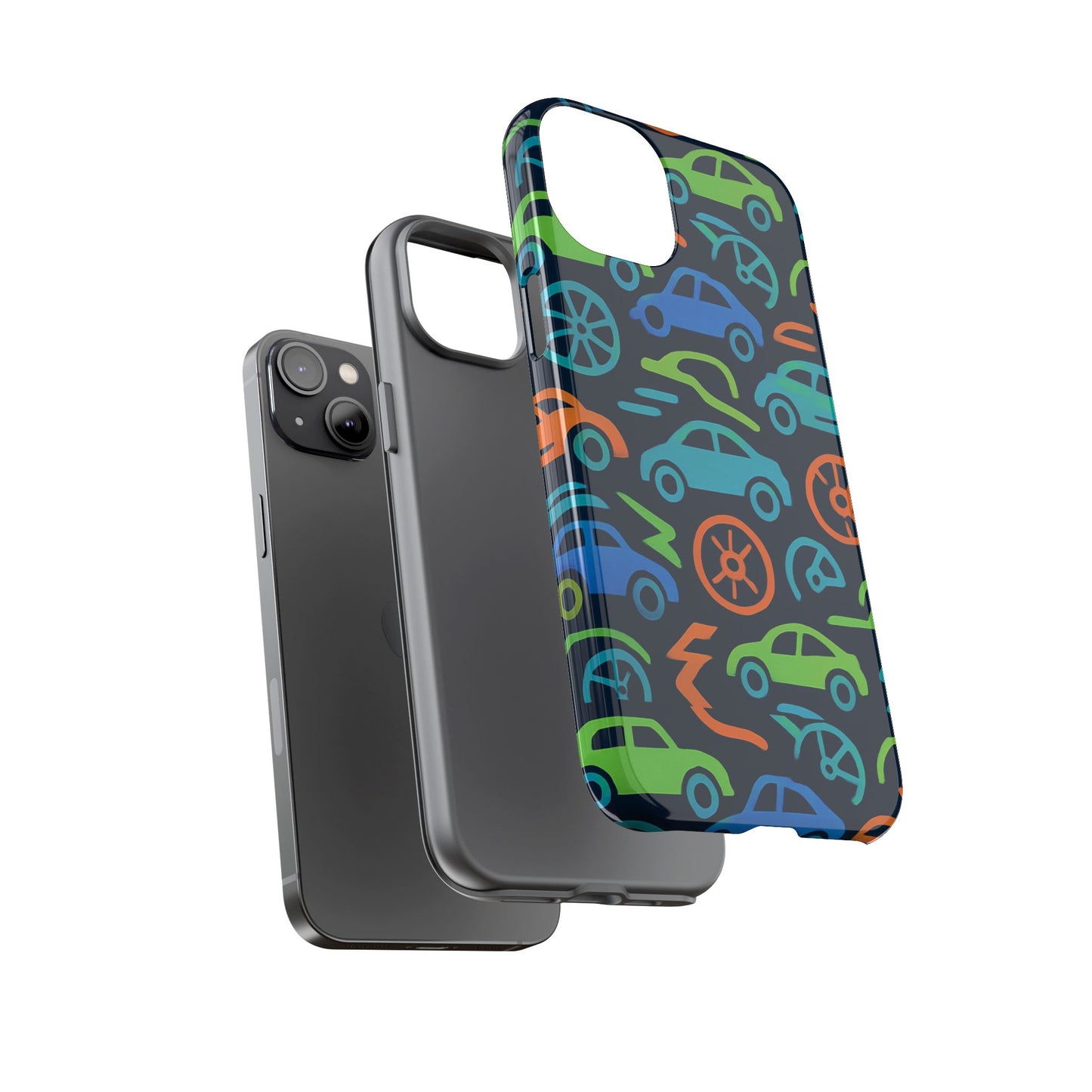 vibrant 3d car design protective phone case for kids and teens - playful multicolour style - stylish protection for everyday use - compatible with iphone 13, 14, 15 & 16 – all models including pro, pro max & plus