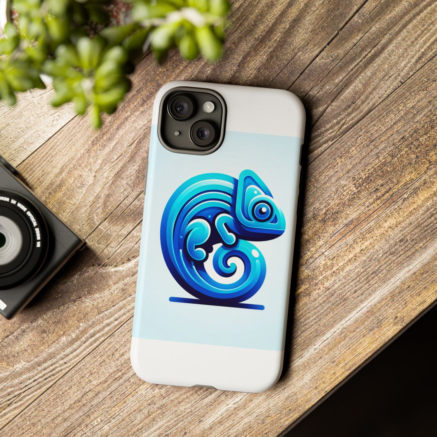 vibrant 3d chameleon phone case in blue retro design for stylish protection – compatible with iphone 13, 14, 15 & 16 – all models including pro, pro max & plus