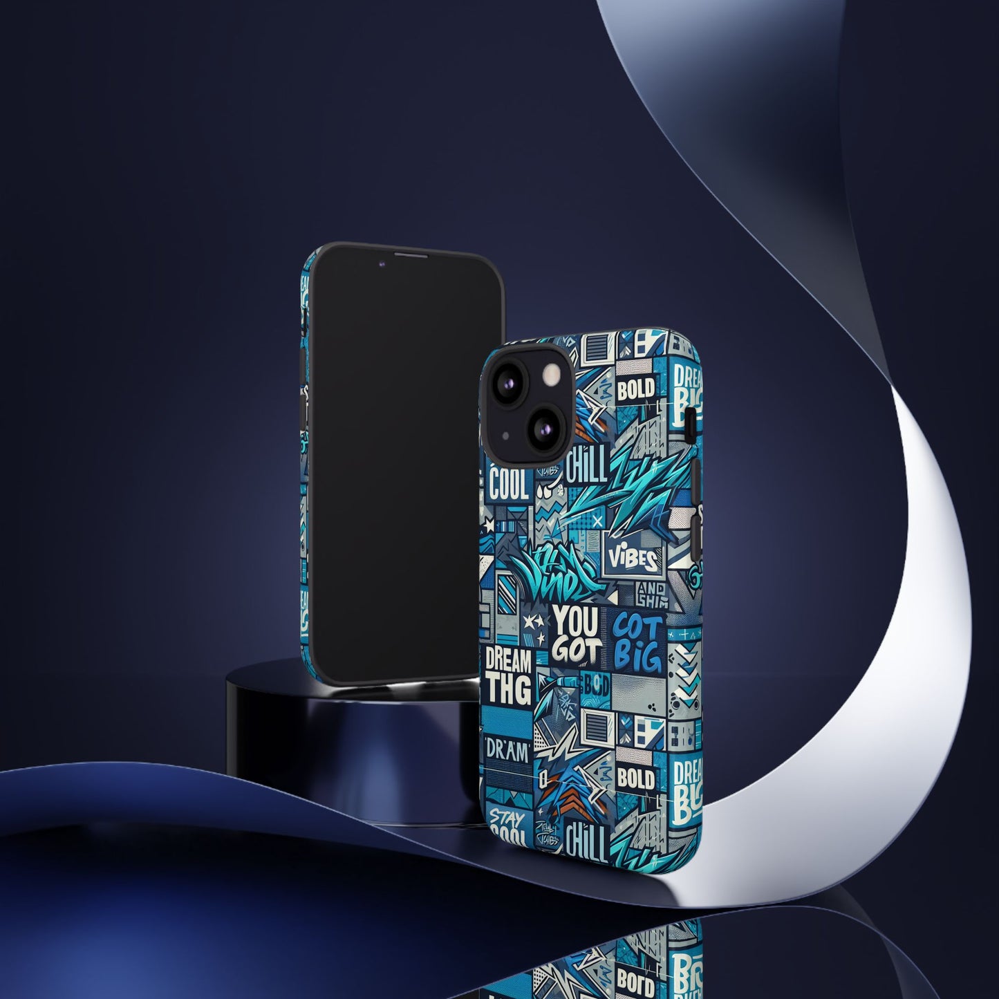 vibrant 3d wrap protective phone case in blue with playful graphic design for stylish protection – compatible with iphone 13, 14, 15 & 16 – all models including pro, pro max & plus