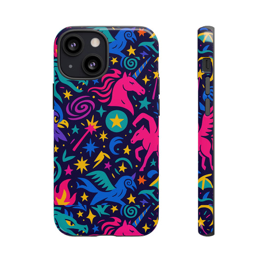 Vibrant Fantasy Unicorns Protective Phone Case – Colourful 3D Design for Stylish Protection – Compatible with iPhone 13, 14, 15 & 16 – All Models Including Pro, Pro Max & Plus
