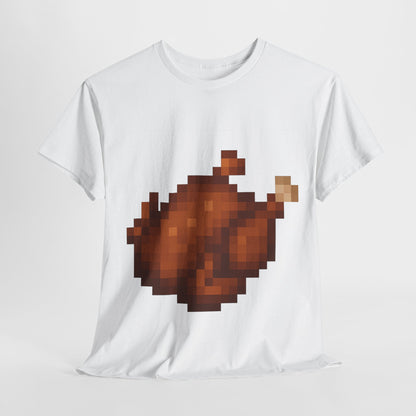 Funny Pixel Turkey Unisex Heavy Cotton Tee for Gamers - Perfect Thanksgiving Shirt, Casual Wear, Comfortable Cotton Tee, Fun Gamer Apparel, Holiday Graphic Tee