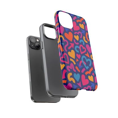 Vibrant Multicolour Heart Pattern Protective Phone Case with 3D Wrap Design for Stylish Smartphone Accessories Compatible with iPhone 13, 14, 15 & 16 – all models including Pro, Pro Max & Plus
