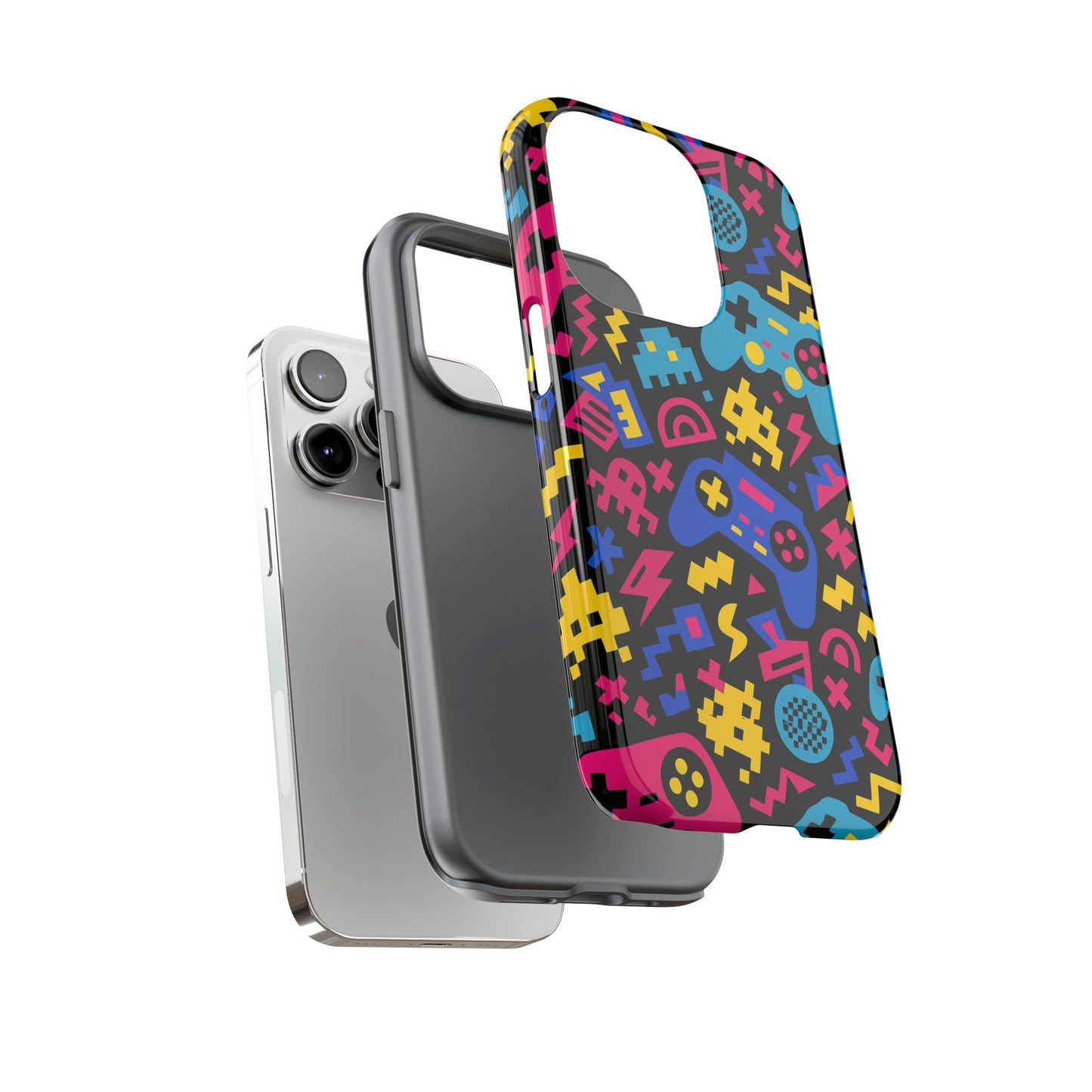 vibrant retro gaming phone case with 3d design for stylish protection compatible with iphone 13, 14, 15 & 16 – all models including pro, pro max & plus