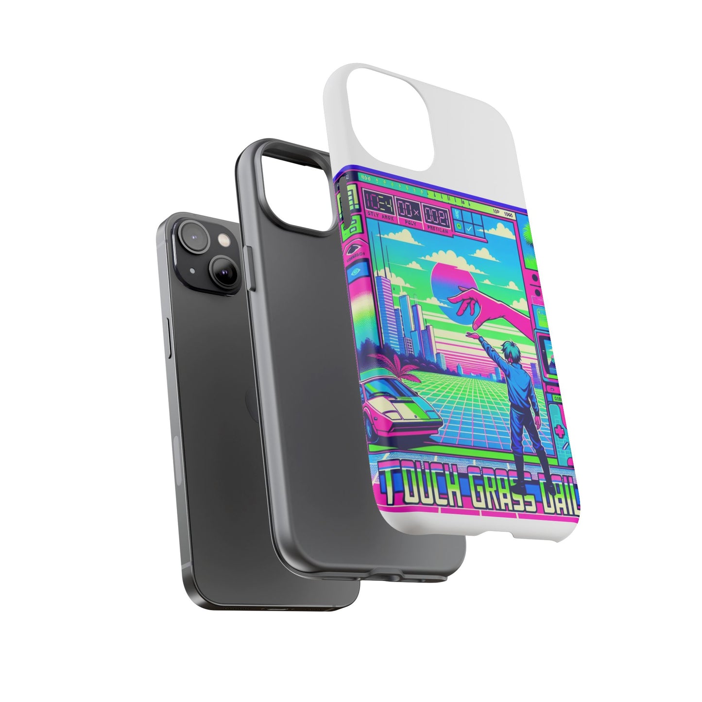 touch grass daily 3d wrap protective phone case for smartphones, durable shock absorption, uv protected, unique anime design, fun gift for tech enthusiasts