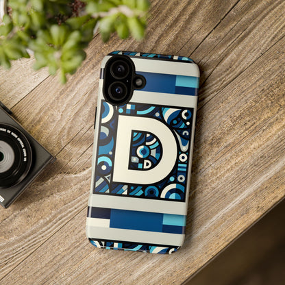 Blue Alphabet Letter D Phone Case with 3D Wrap and Shock Protection for Kids and Teens