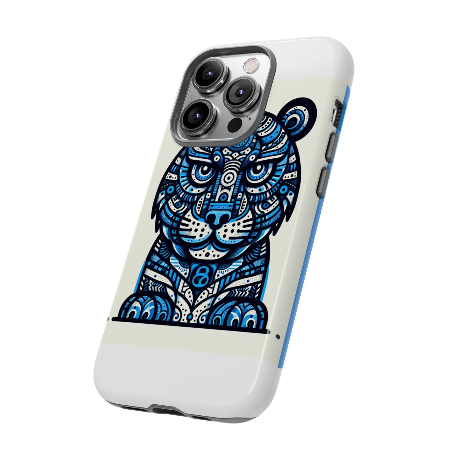 vibrant blue geometric tiger design phone case – stylish protection accessory for self-expression compatible with iphone 13, 14, 15 & 16 – all models including pro, pro max & plus