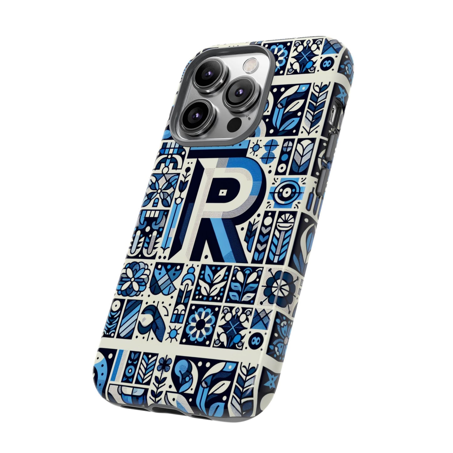 blue alphabet r phone case with 3d wrap and shock absorption for kids and teenagers
