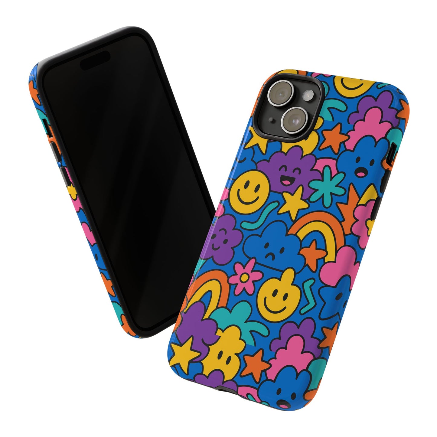 vibrant cartoon protective phone case with playful multicolour design – unisex fashion accessory – compatible with iphone 13, 14, 15 & 16 – all models including pro, pro max & plus