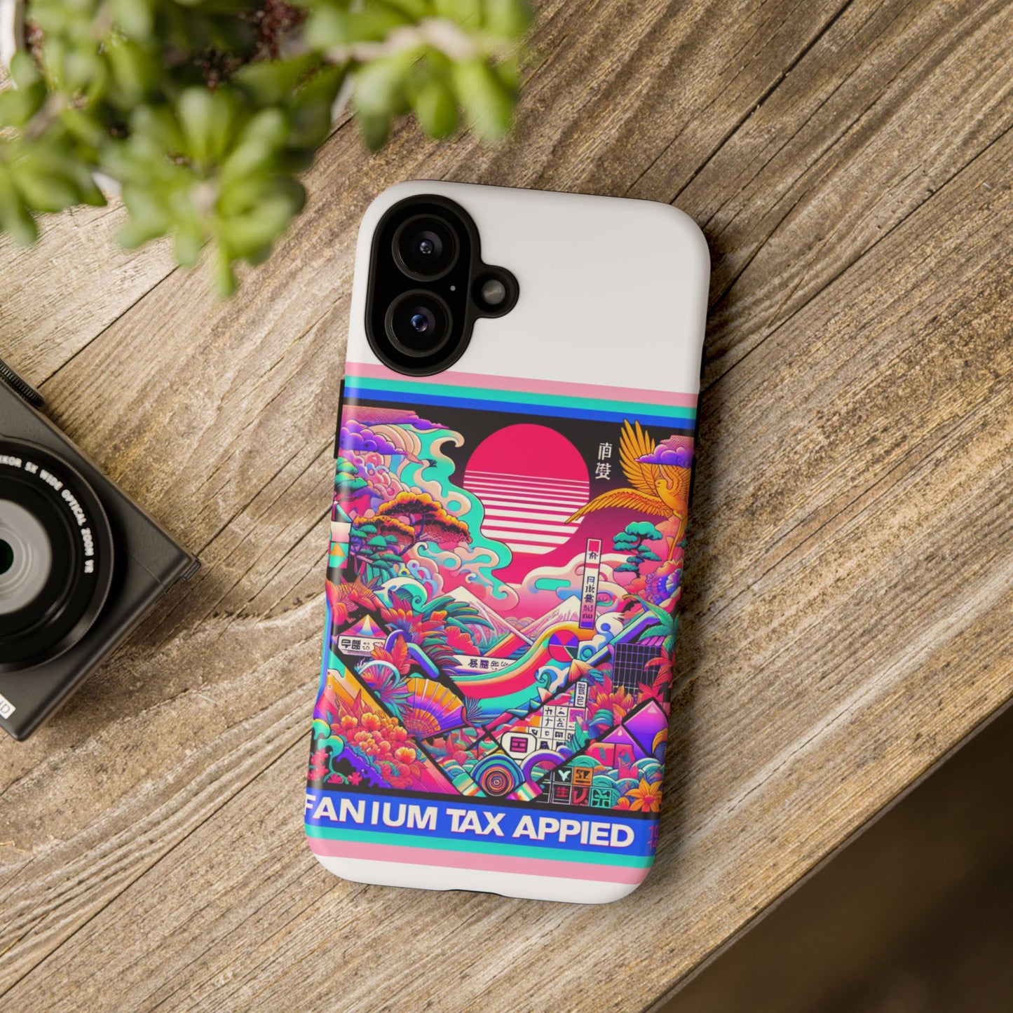 fanum tax applied protective phone case, 3d wrap design, durable silicone liner, uv protected, shock absorbing, fun anime and comic style, ideal gift for tech enthusiasts