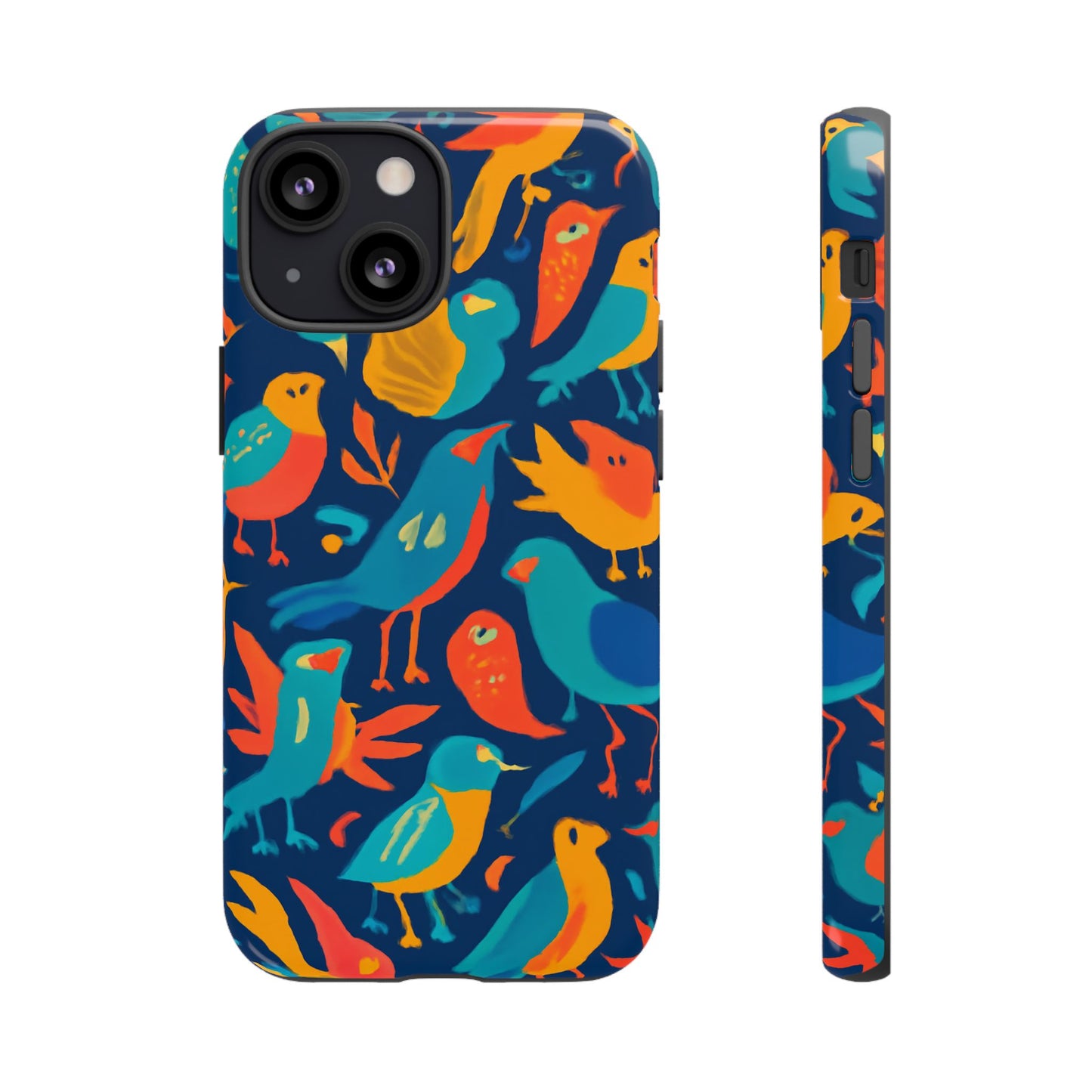 vibrant multicolour bird design phone case for stylish protection – compatible with iphone 13, 14, 15 & 16 – all models including pro, pro max & plus